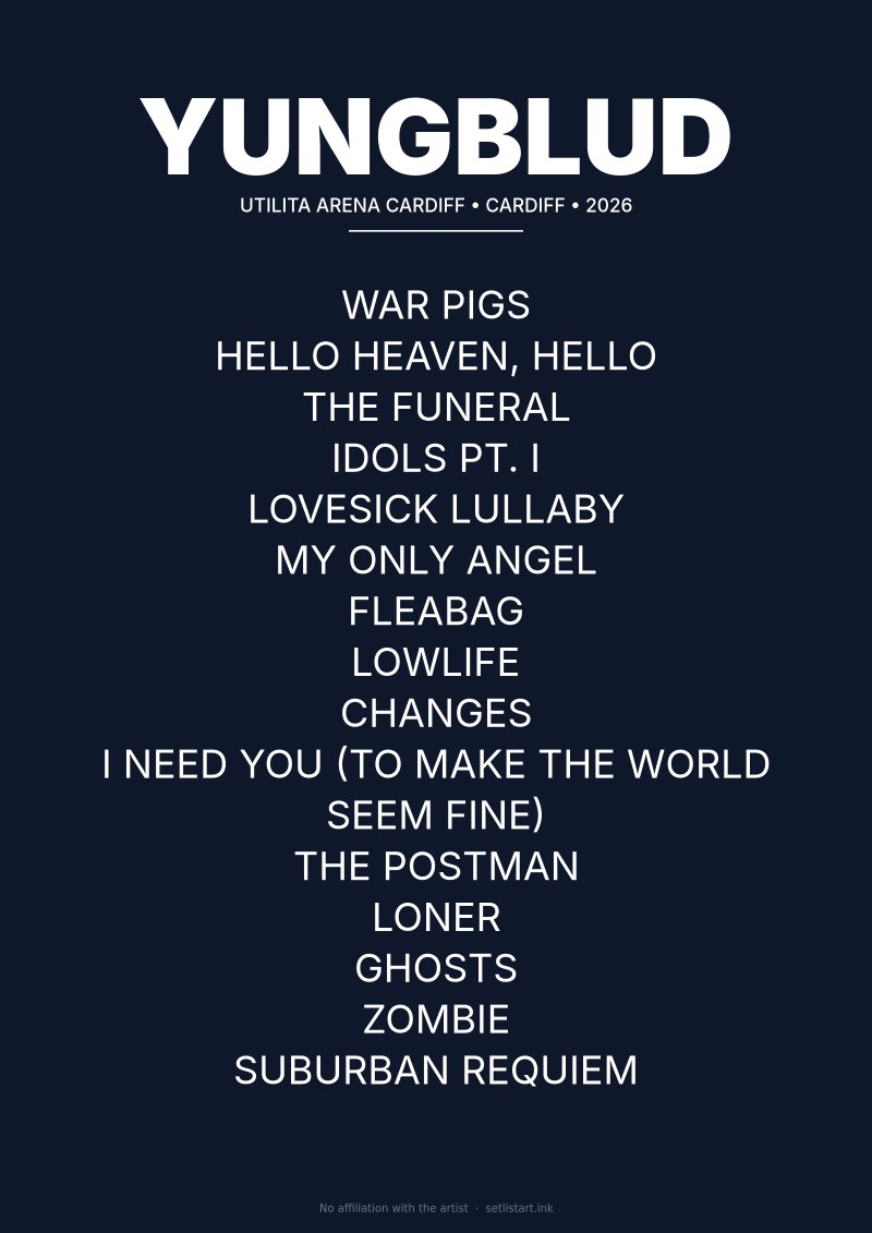 Yungblud Cardiff 2026 setlist poster preview