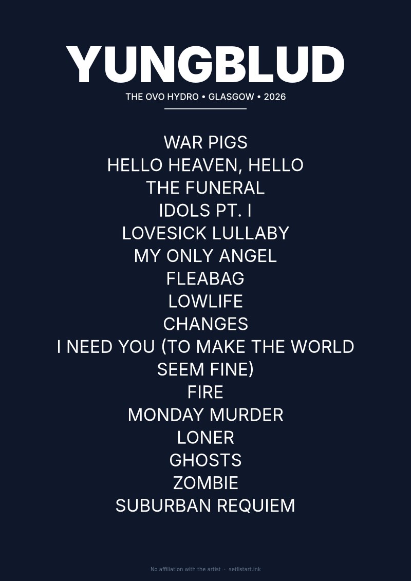 Yungblud Glasgow 2026 setlist poster preview