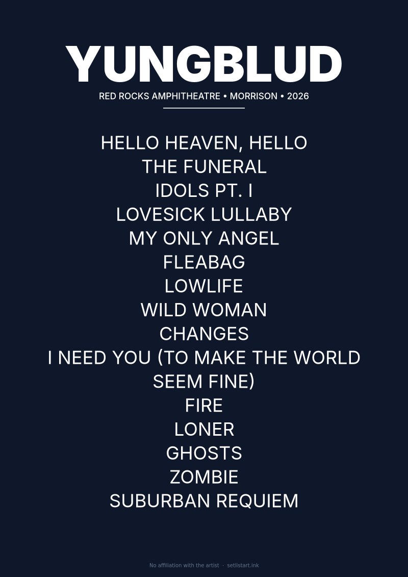 Yungblud Red Rocks 2026 setlist poster preview