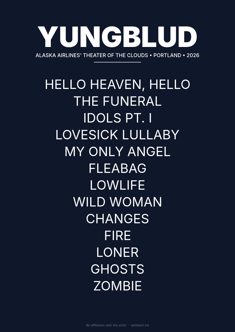 Yungblud Portland 2026 setlist poster
