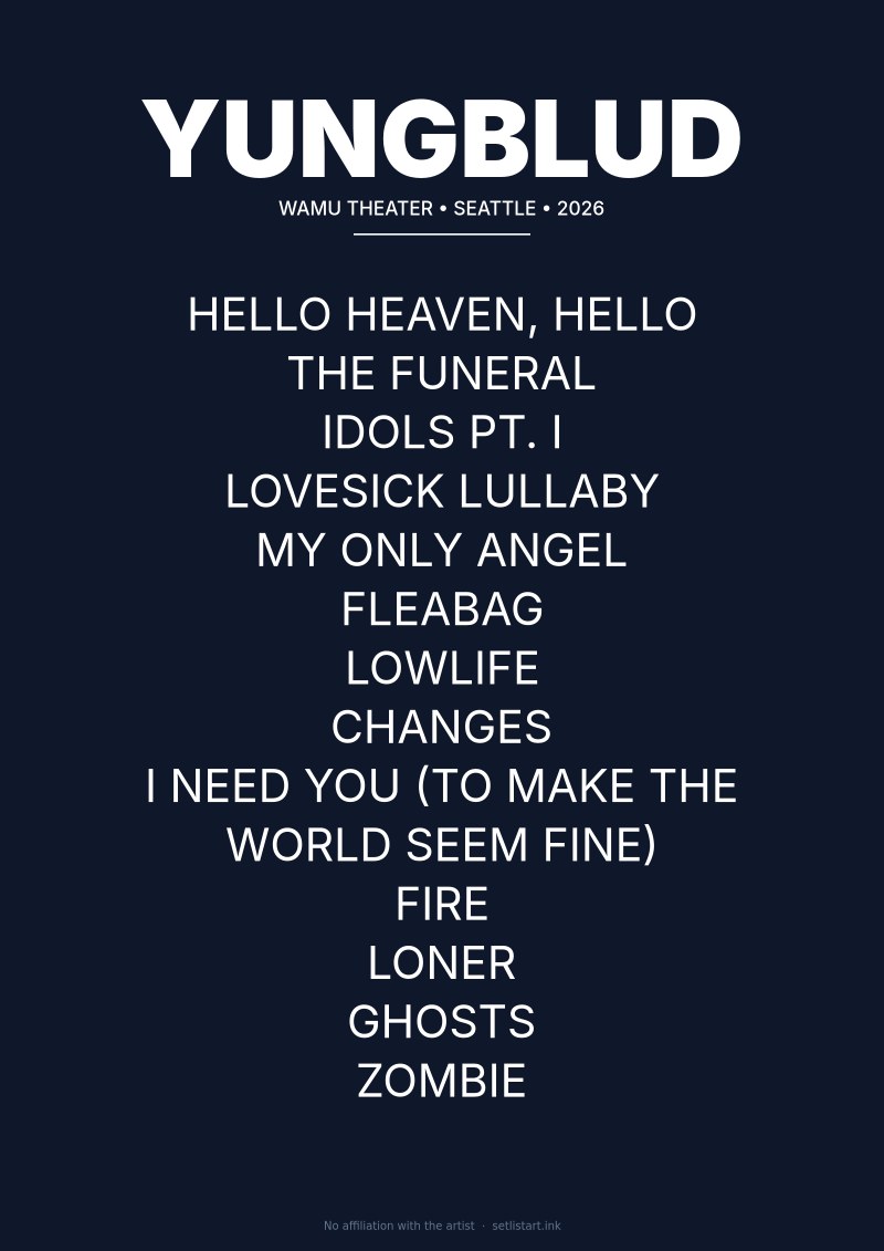 Yungblud Seattle WaMu Theater 2026 setlist poster