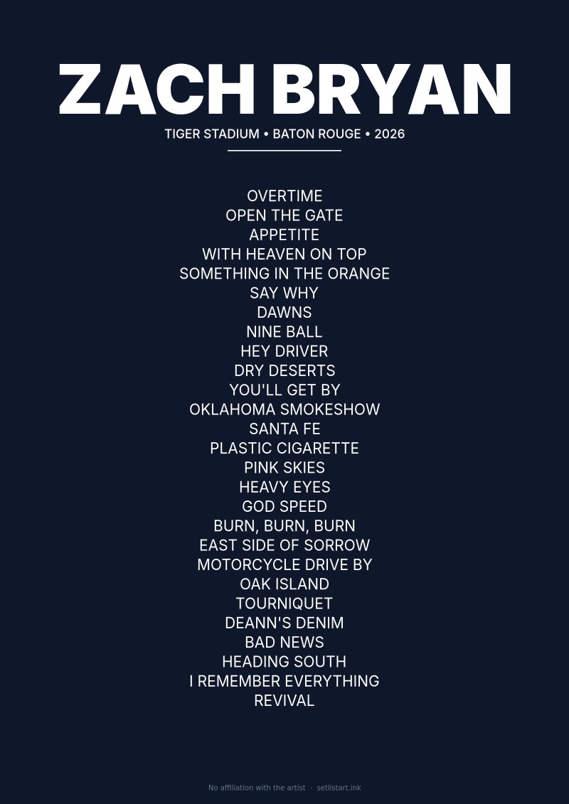 Zach Bryan Baton Rouge 2026 setlist poster preview