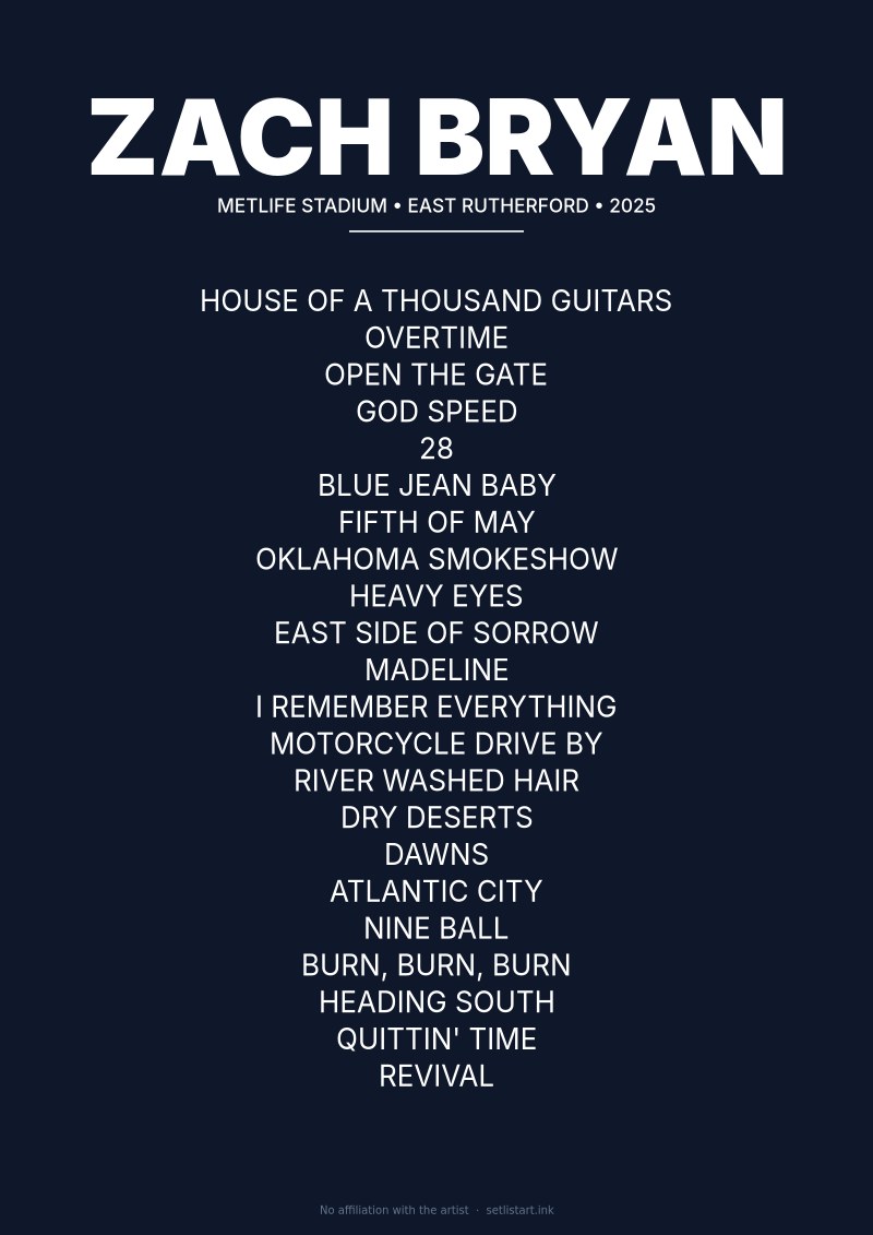 Zach Bryan East Rutherford 2025 setlist poster preview