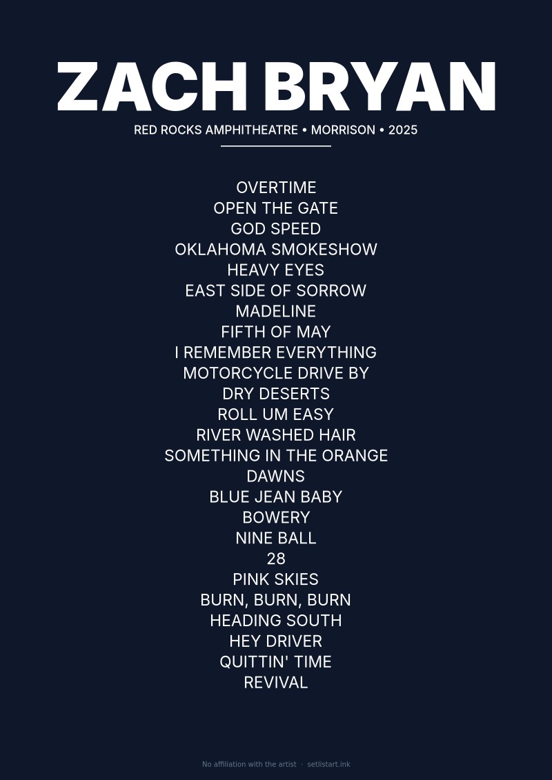 Zach Bryan Morrison 2025 setlist poster preview