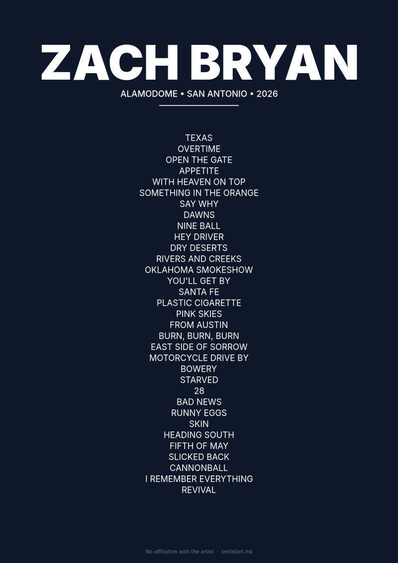 Zach Bryan San Antonio 2026 setlist poster preview