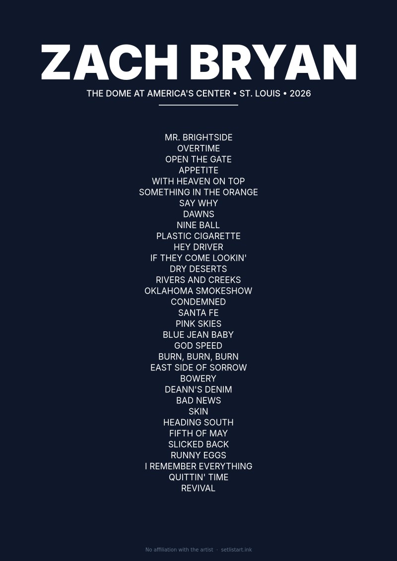 Zach Bryan St. Louis 2026 setlist poster preview