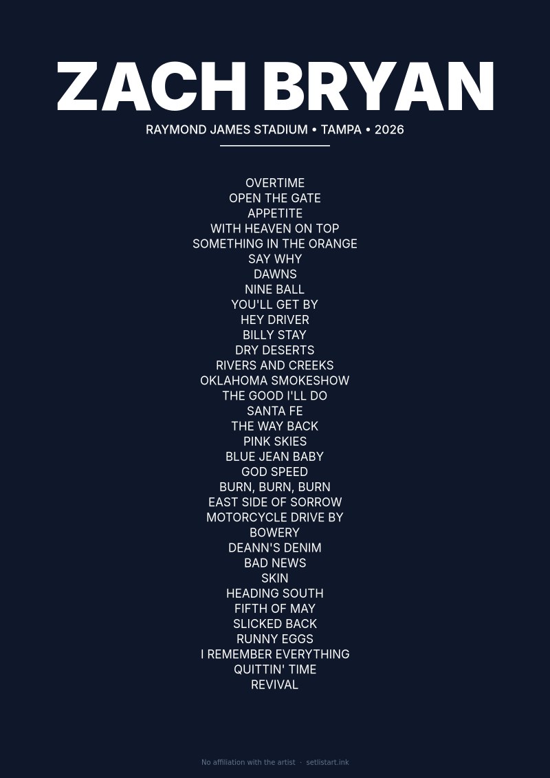 Zach Bryan Tampa 2026 setlist poster preview